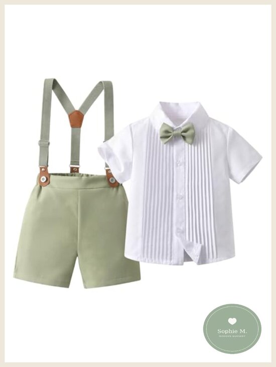 Other - Baby Boys Shorts Sets, Shirt+Shorts+Bow Tie+Suspenders, Polycotton Outfit,